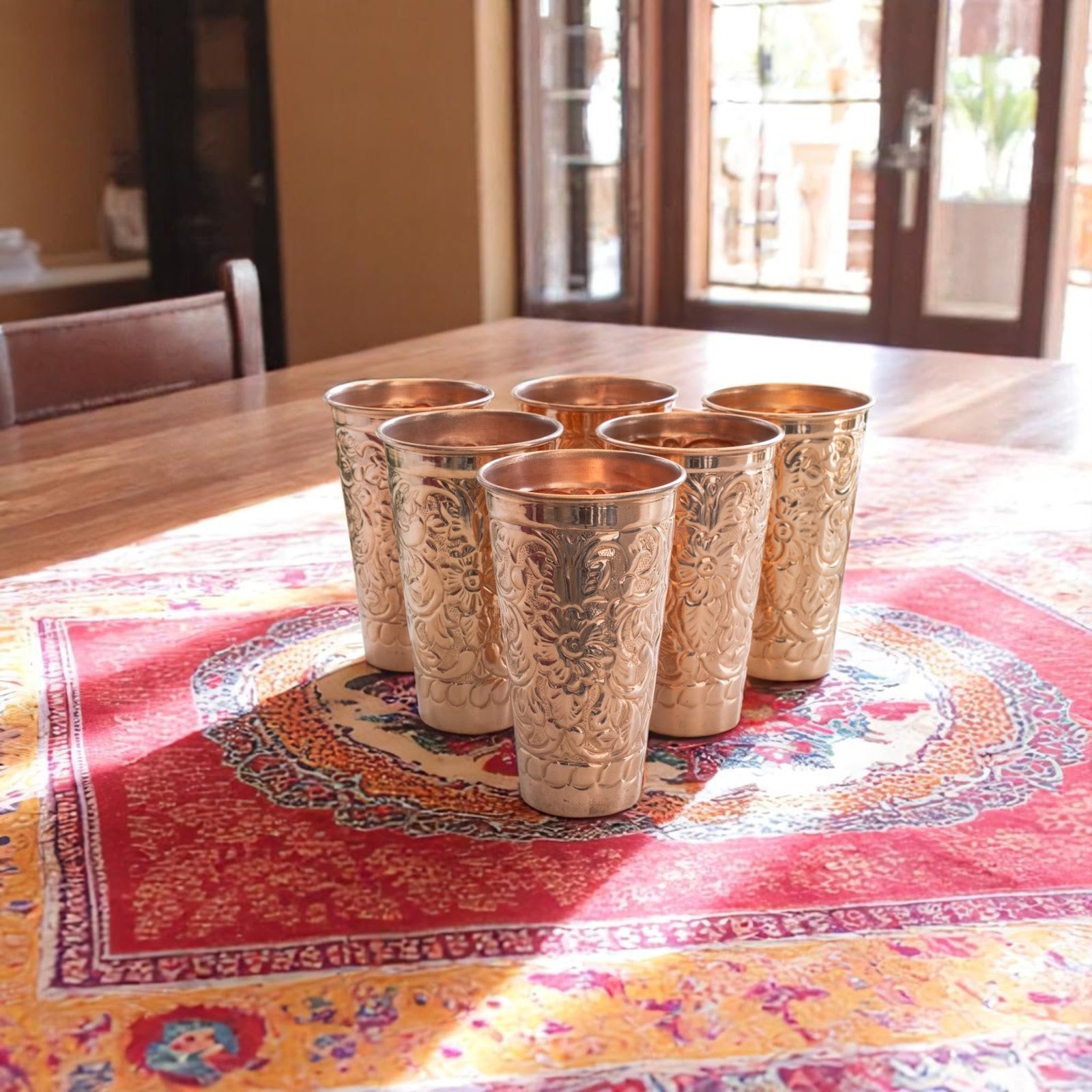 Pure Copper Handcrafted Embossed & Hammered Glass 525 ML