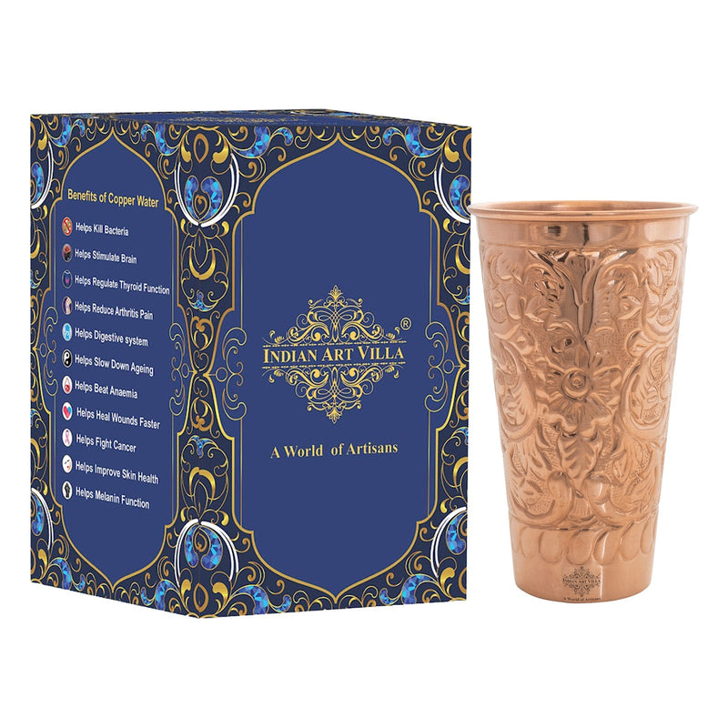 Pure Copper Handcrafted Embossed & Hammered Glass 525 ML