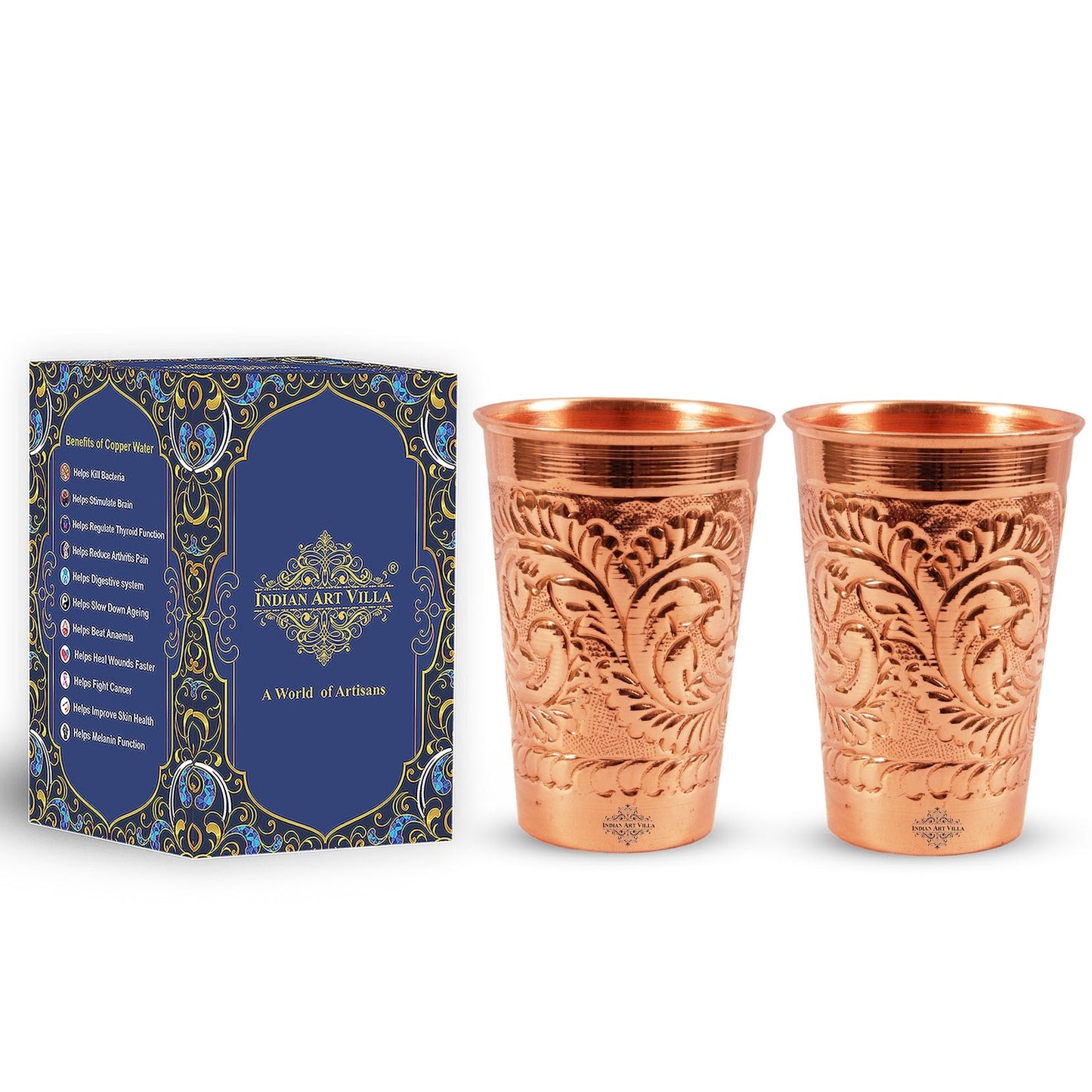 Pure Copper tumbler Glass Cup, Designer Small, 350 ML