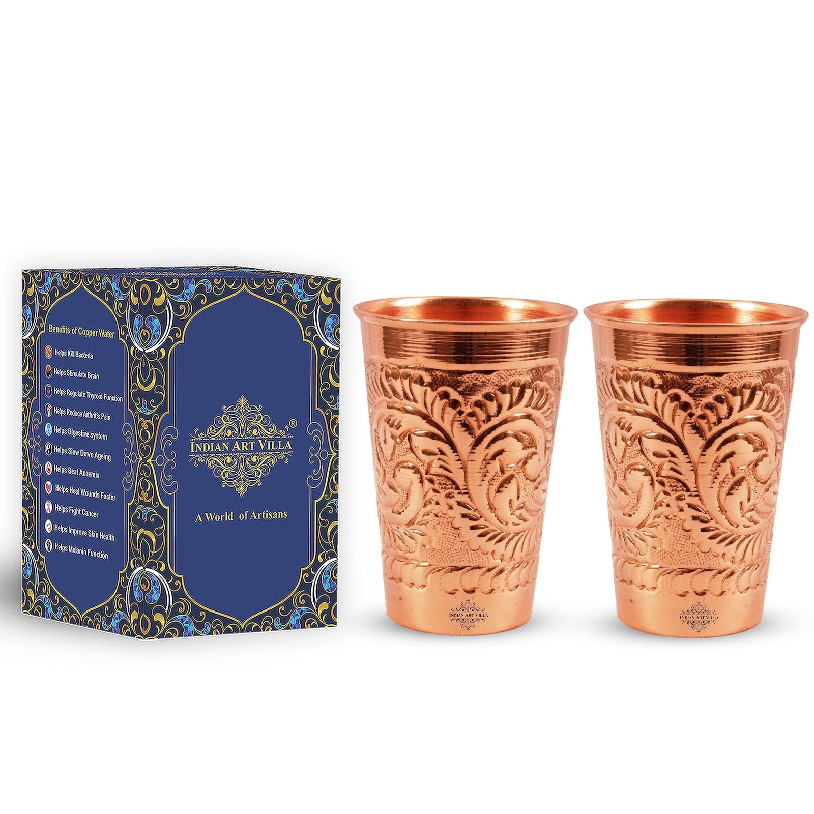 Pure Copper tumbler Glass Cup, Designer Small, 350 ML