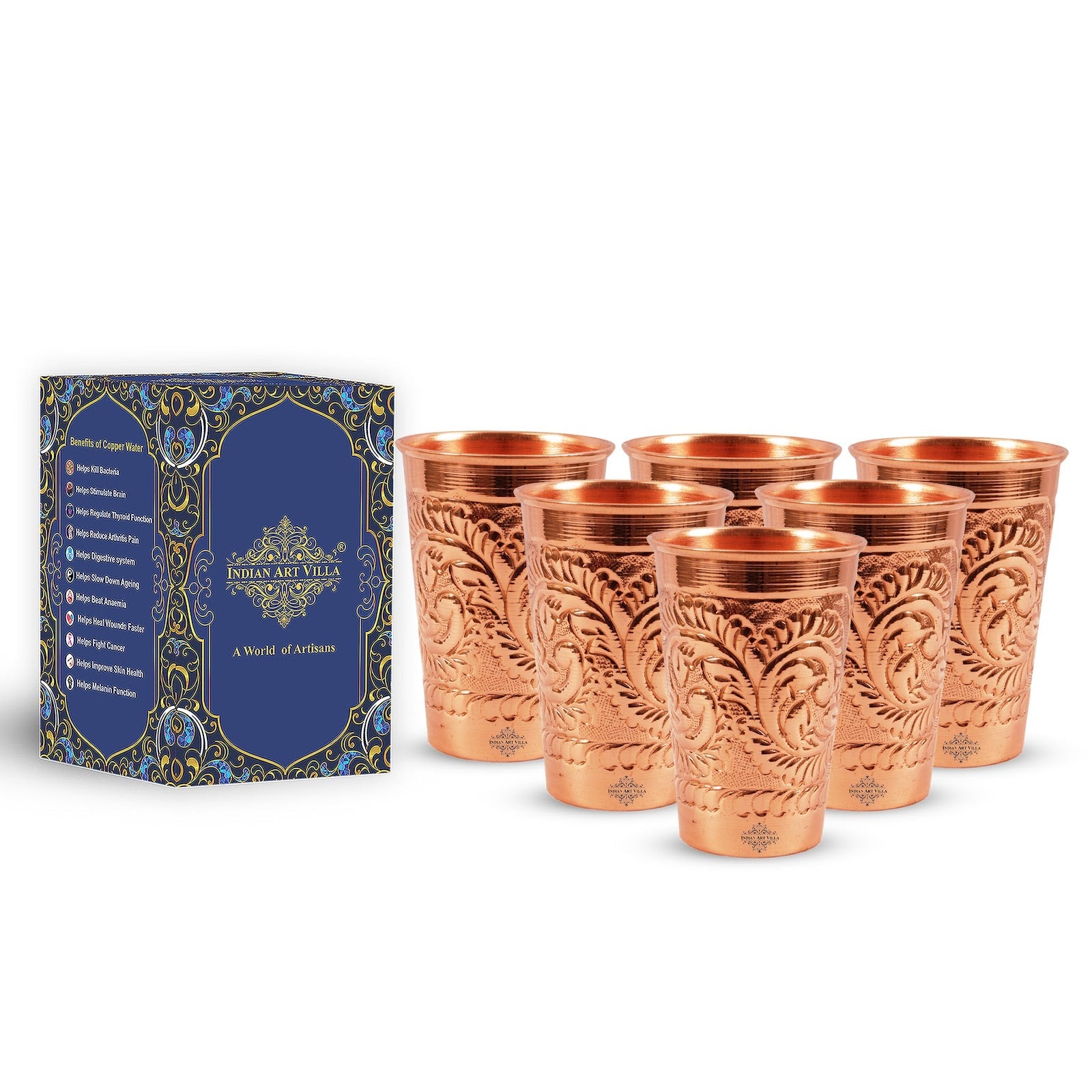Pure Copper tumbler Glass Cup, Designer Small, 350 ML