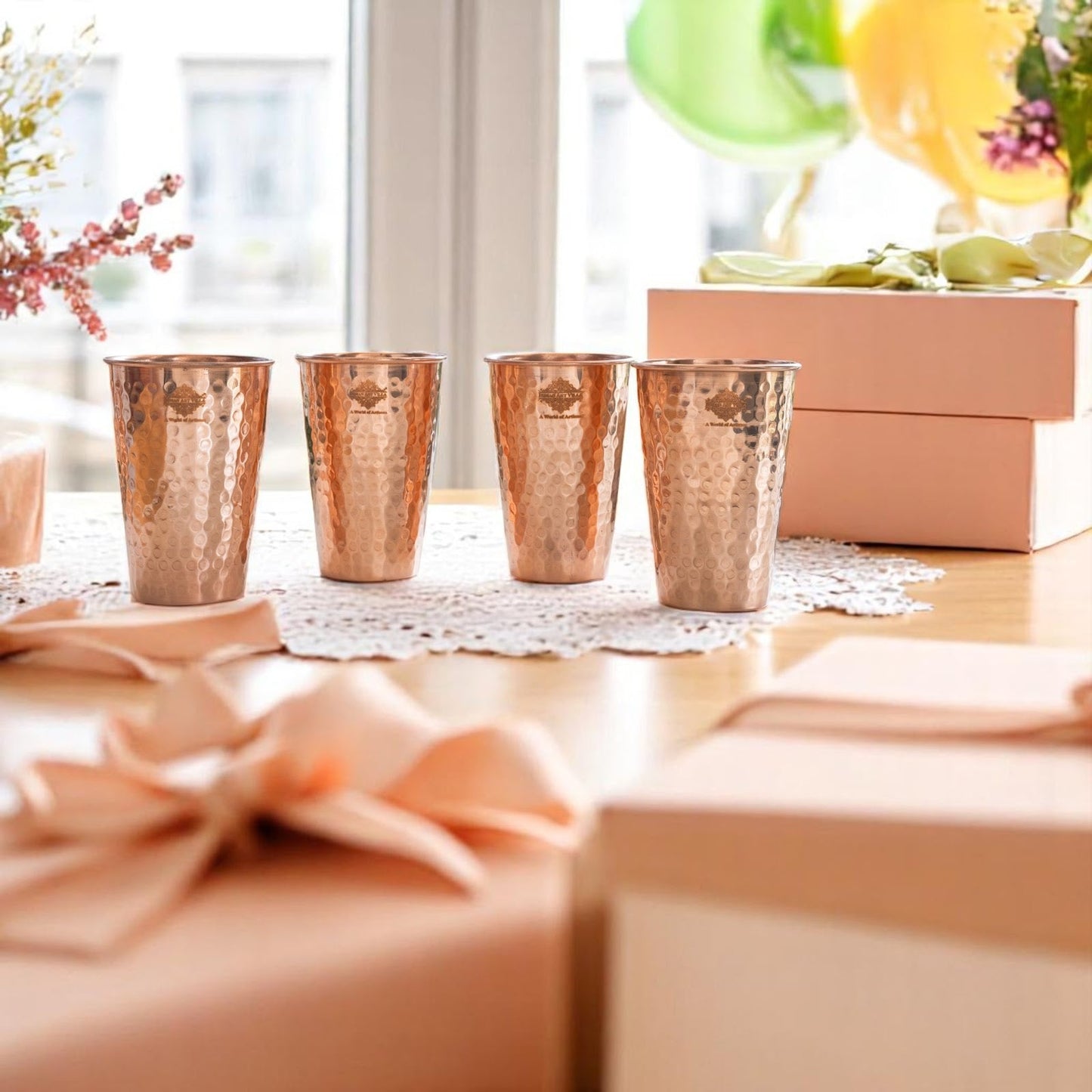 Pure Copper tumbler Glass Cup, Designer Small, 350 ML