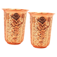 Pure Copper Hammered | Flower Design Glass 300ml