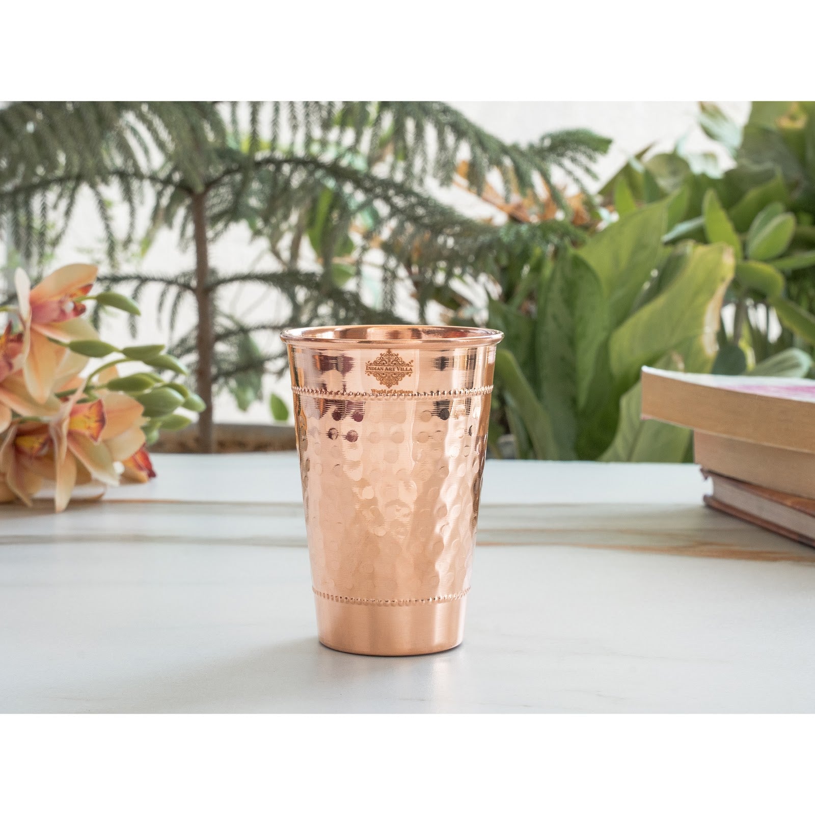 Copper Hammered Design Glass with 2 Rings 400 ML