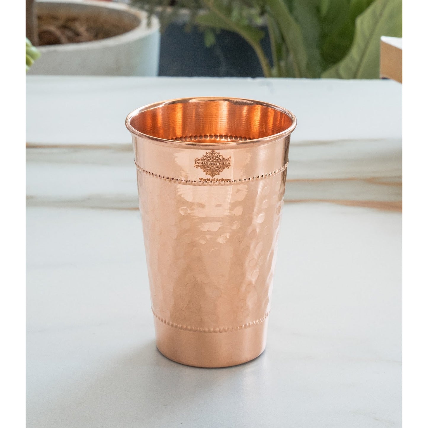 Copper Hammered Design Glass with 2 Rings 400 ML