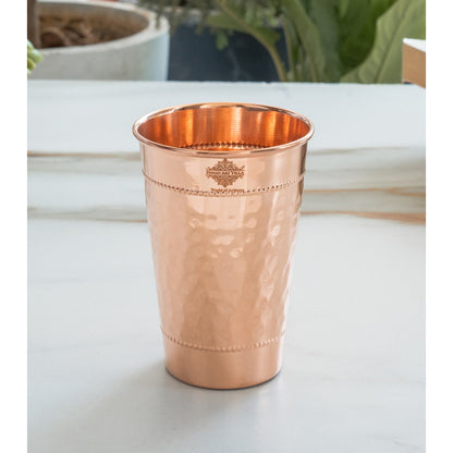 Copper Hammered Design Glass with 2 Rings 400 ML