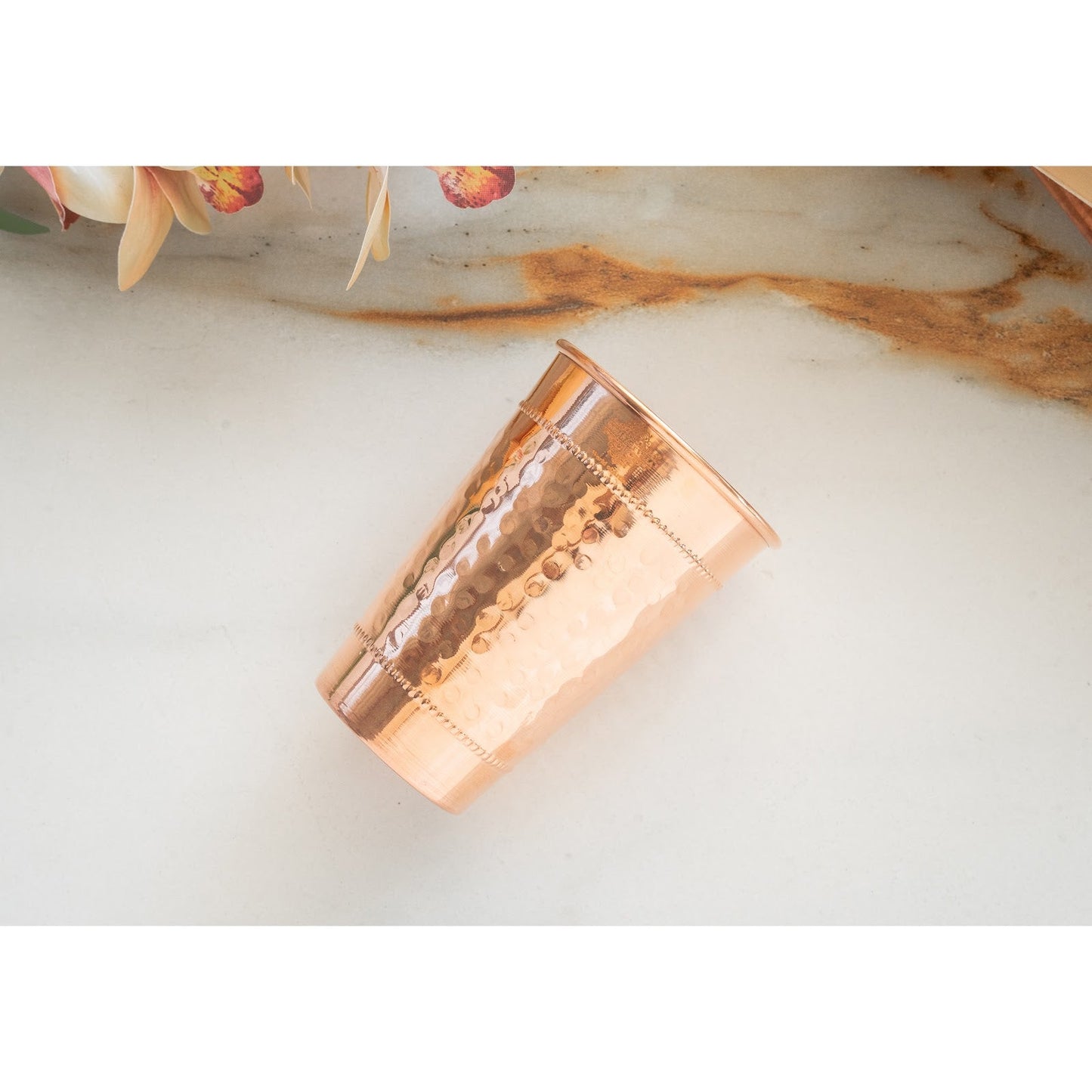 Copper Hammered Design Glass with 2 Rings 400 ML