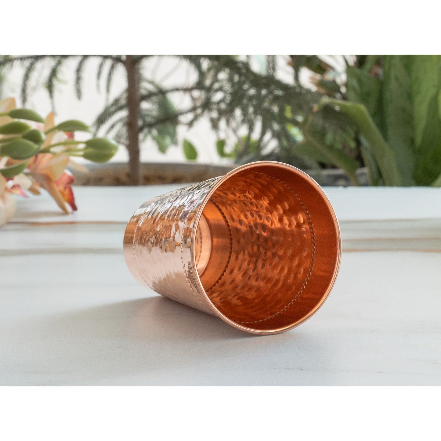 Copper Hammered Design Glass with 2 Rings 400 ML