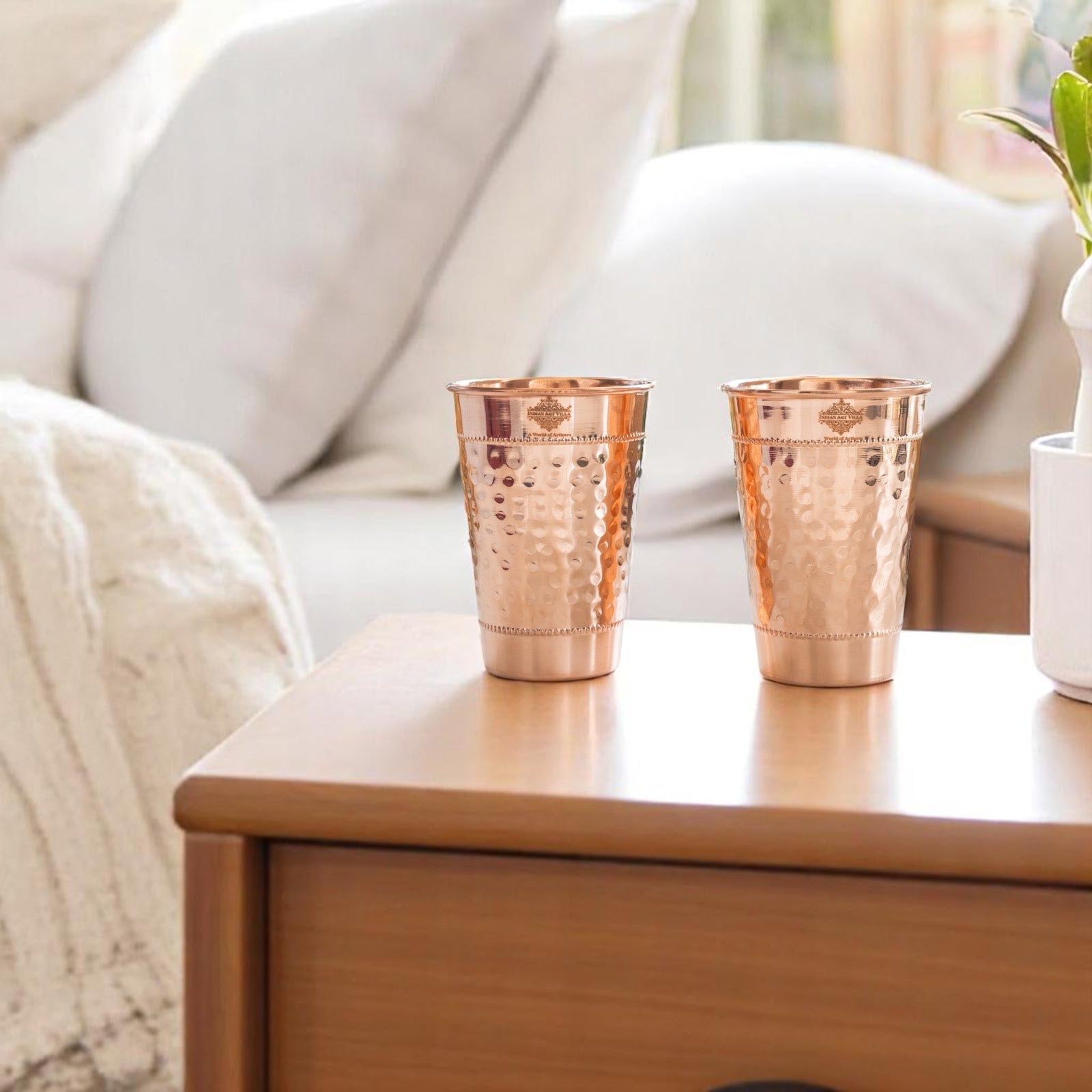 Copper Hammered Design Glass with 2 Rings 400 ML