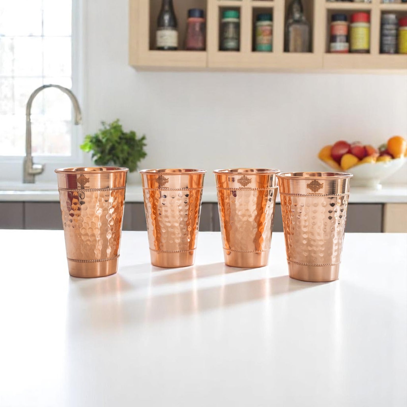 Copper Hammered Design Glass with 2 Rings 400 ML