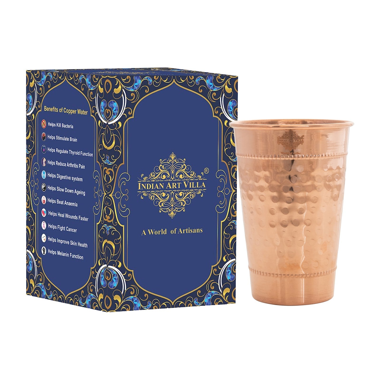 Copper Hammered Design Glass with 2 Rings 400 ML