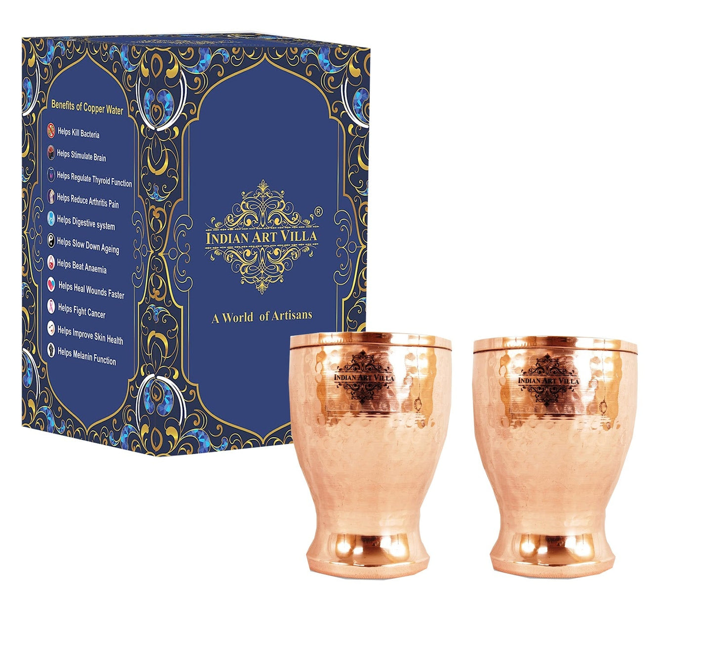 Pure Copper Hammered Design Glass Tumbler Cup 350 ML