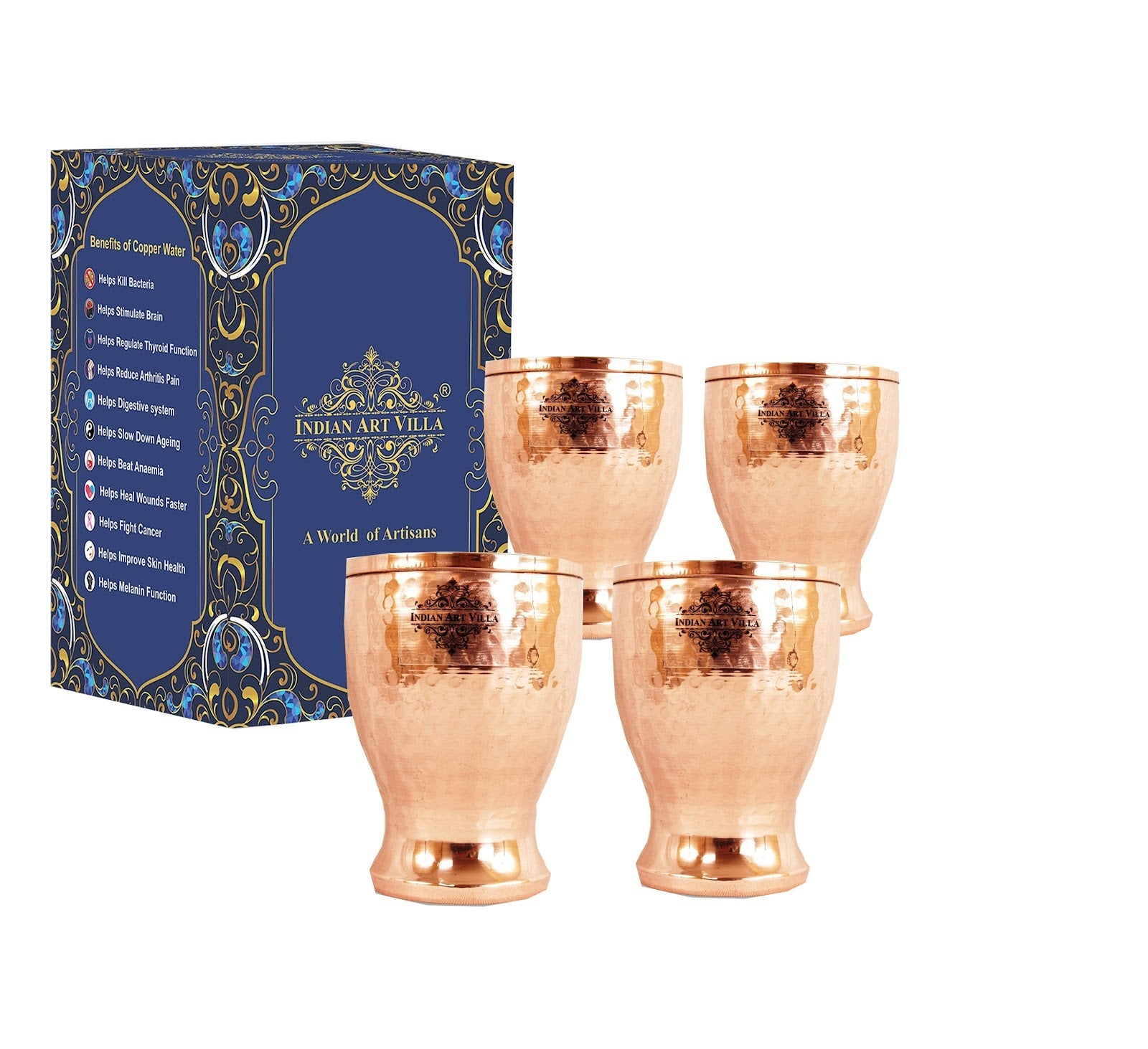 Pure Copper Hammered Design Glass Tumbler Cup 350 ML