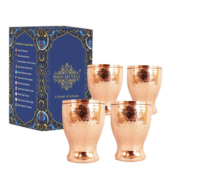 Pure Copper Hammered Design Glass Tumbler Cup 350 ML