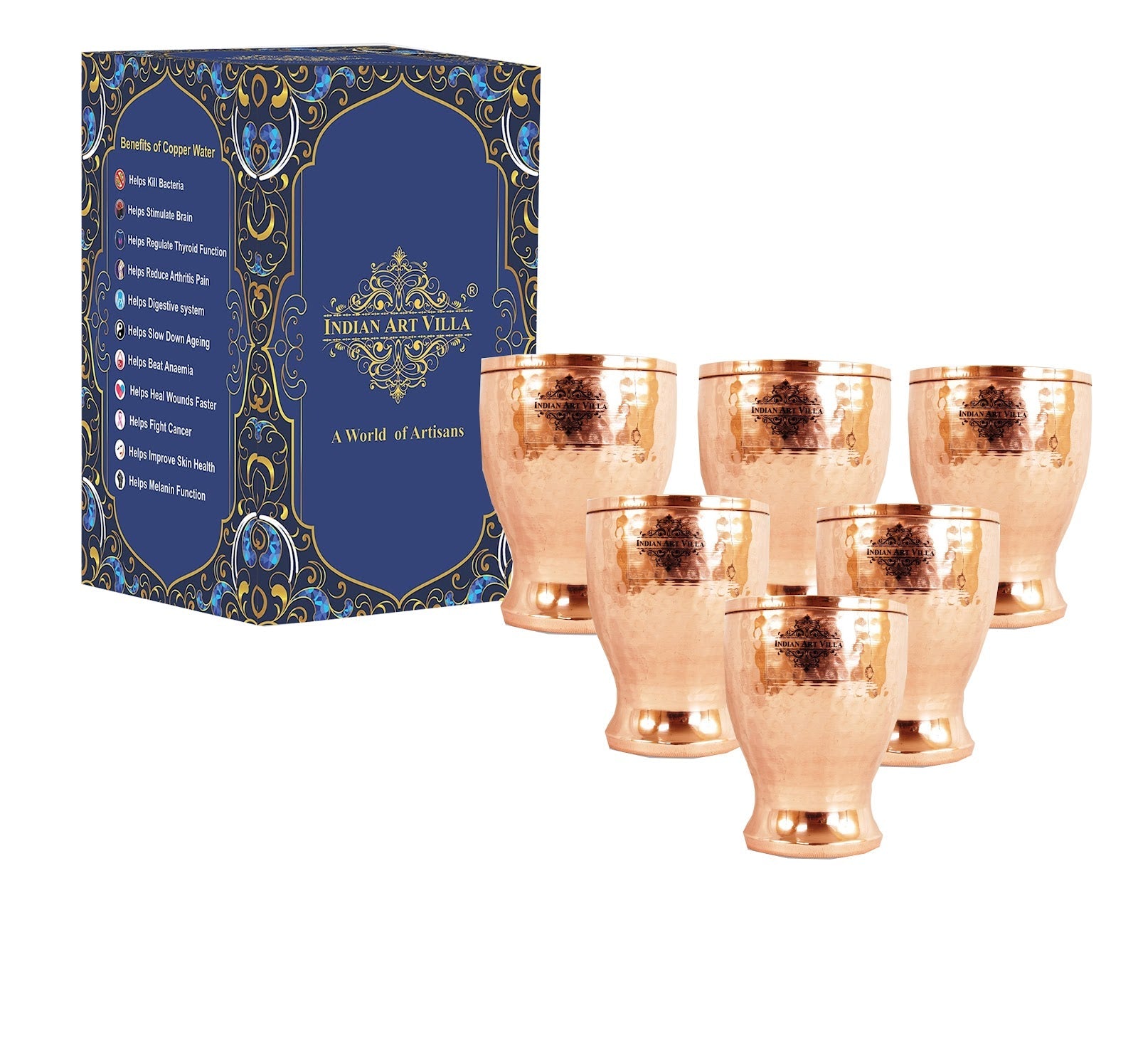 Pure Copper Hammered Design Glass Tumbler Cup 350 ML