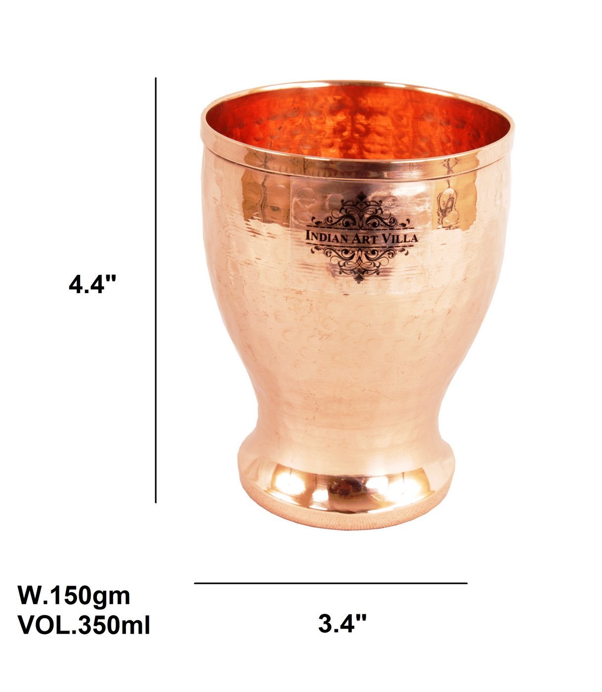 Pure Copper Hammered Design Glass Tumbler Cup 350 ML