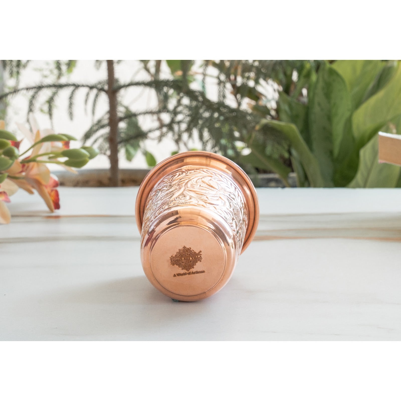 Pure Copper Hammered | Flower Design Glass 300ml