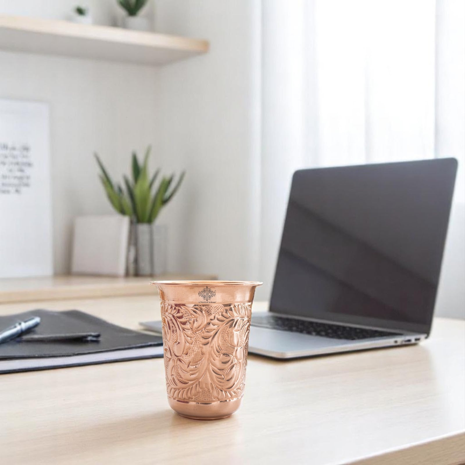 Pure Copper Hammered | Flower Design Glass 300ml