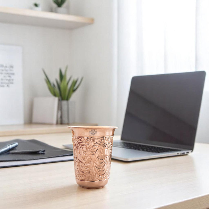 Pure Copper Hammered | Flower Design Glass 300ml