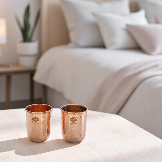 Pure Copper Round Hammered Design Glass 275 ML