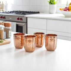 Pure Copper Round Hammered Design Glass 275 ML