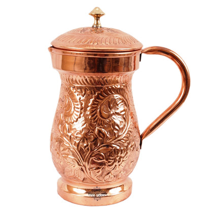 Handcrafted Pure Copper Jug Pitcher with Brass Knob, Brown Color, 1500ML