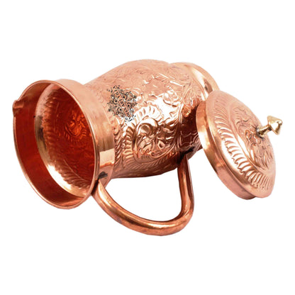 Handcrafted Pure Copper Jug Pitcher with Brass Knob, Brown Color, 1500ML