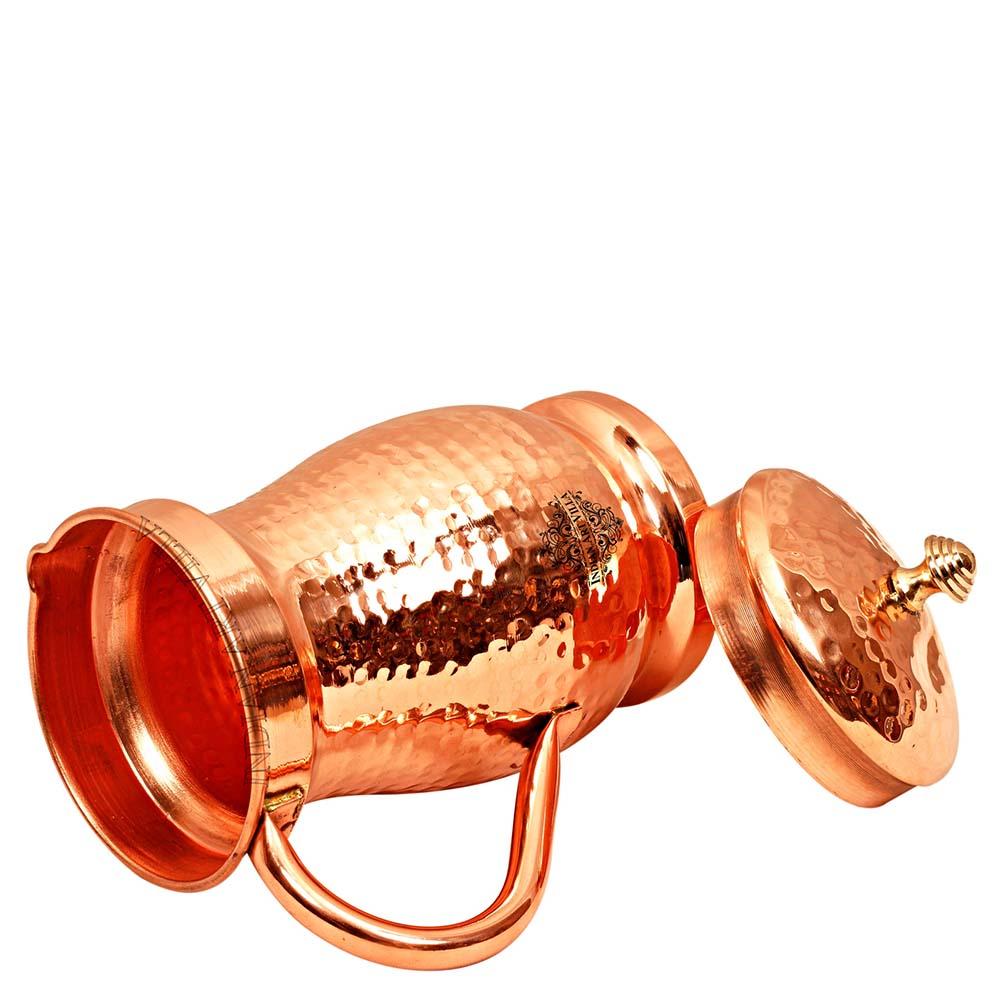 Pure Copper Hammered Maharaja Style Jug With Brass Knob on Lid-1350 ML