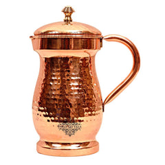 Pure Copper Hammered Maharaja Style Jug With Brass Knob on Lid-1350 ML