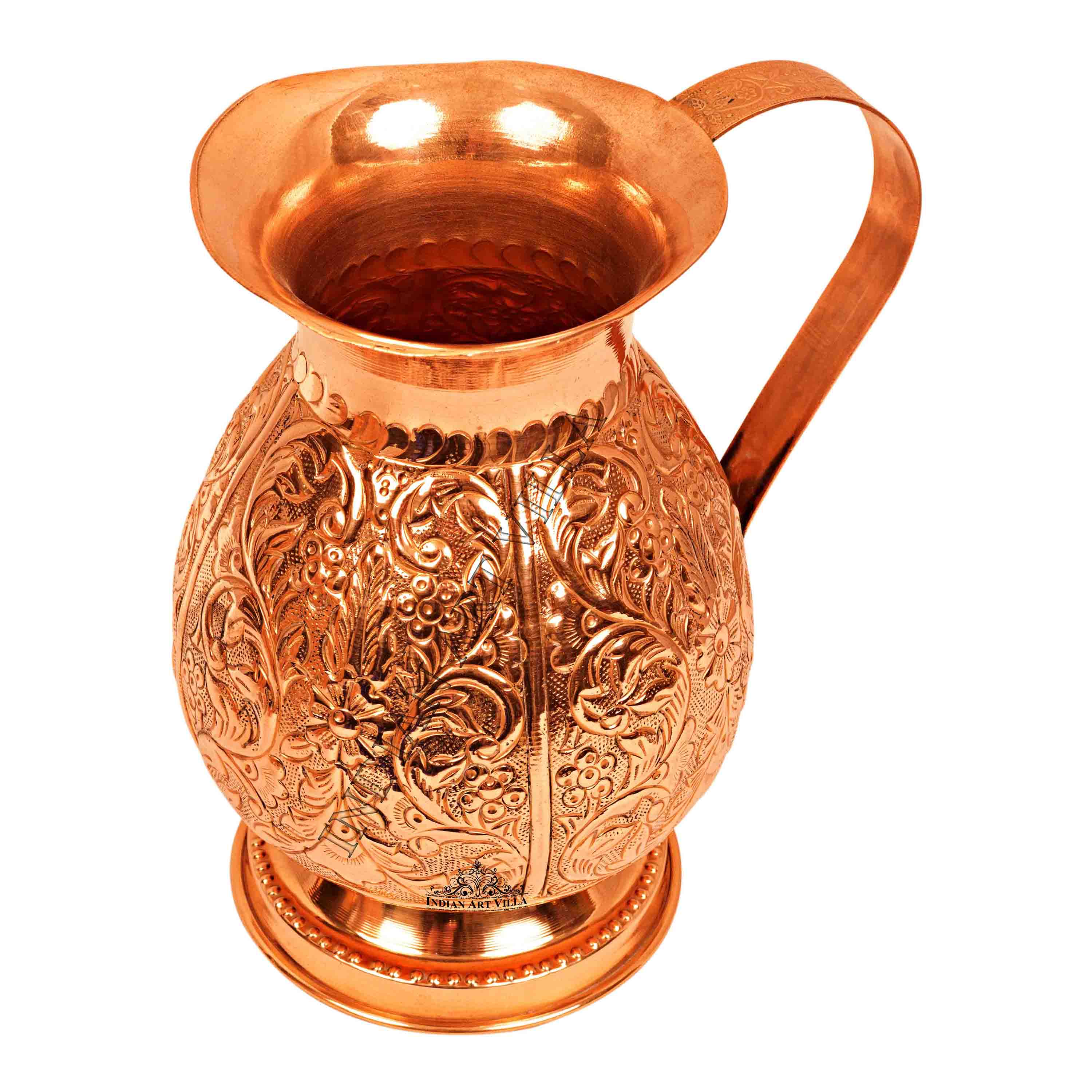 Pure Copper Jug with Embossed Leaf Design – 1500 ML