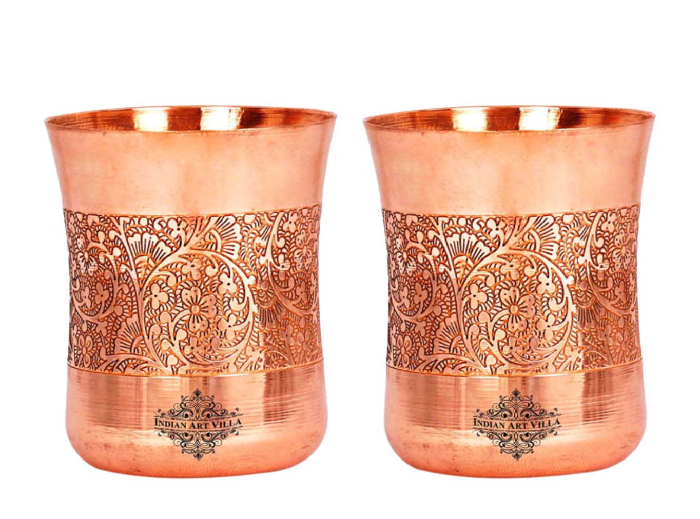 Pure Copper Glass with Embossed & Hammered Design 300ml