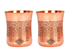 Pure Copper Glass with Embossed & Hammered Design 300ml