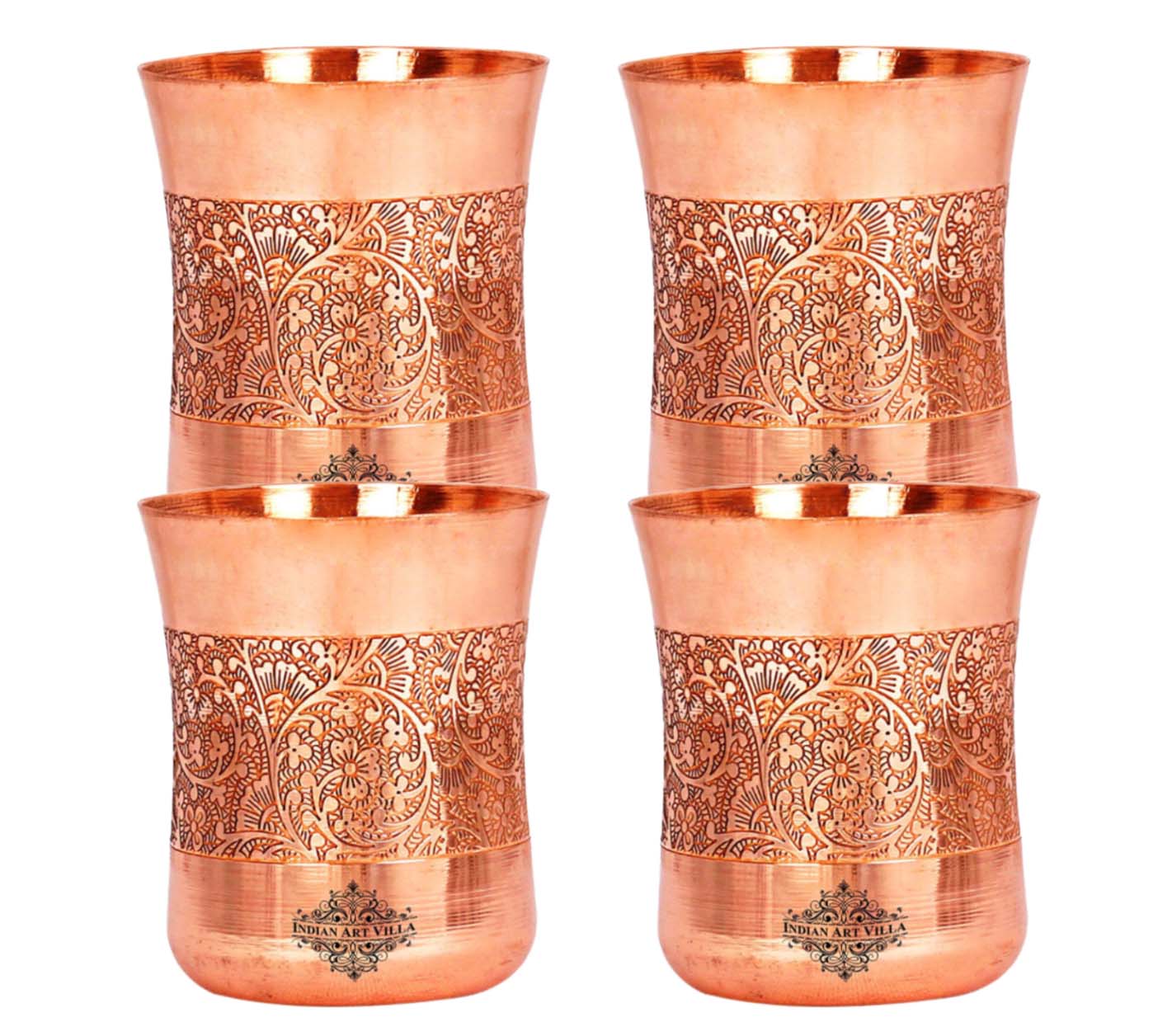 Pure Copper Glass with Embossed & Hammered Design 300ml