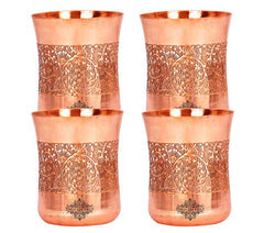 Pure Copper Glass with Embossed & Hammered Design 300ml
