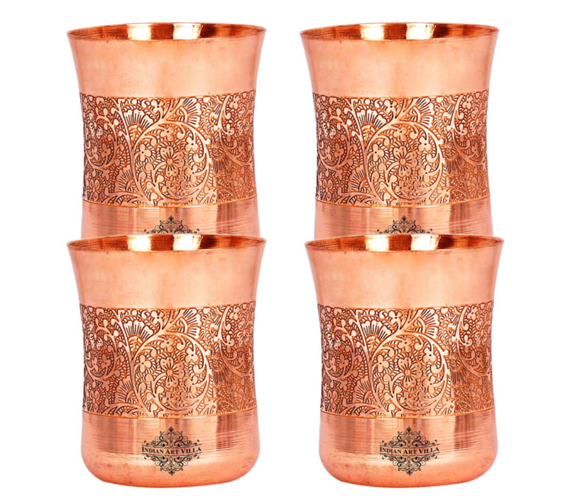 Pure Copper Glass with Embossed & Hammered Design 300ml