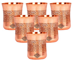 Pure Copper Glass with Embossed & Hammered Design 300ml