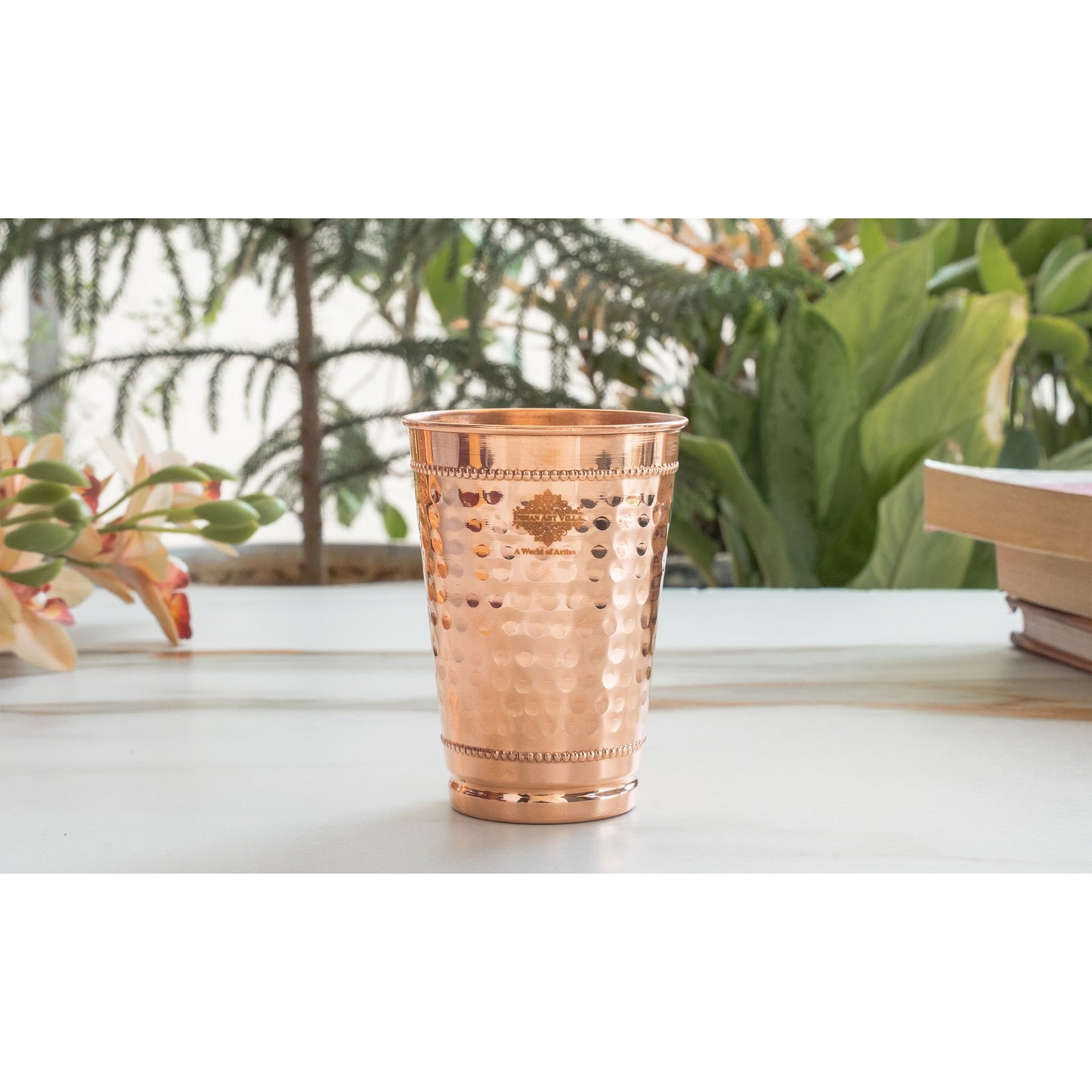 Copper Hammered Design Glass with 2 Rings 400 ML