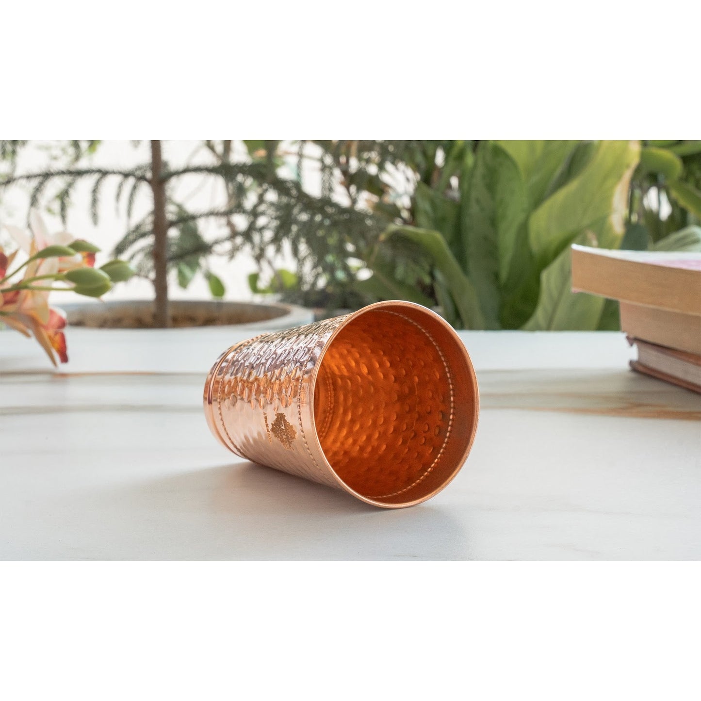 Copper Hammered Design Glass with 2 Rings 400 ML