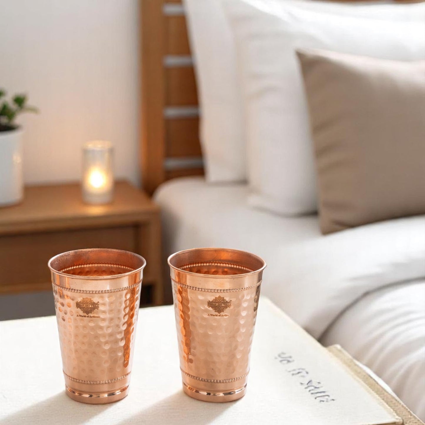 Copper Hammered Design Glass with 2 Rings 400 ML