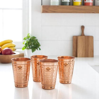 Copper Hammered Design Glass with 2 Rings 400 ML