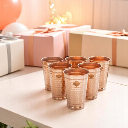 Copper Hammered Design Glass with 2 Rings 400 ML