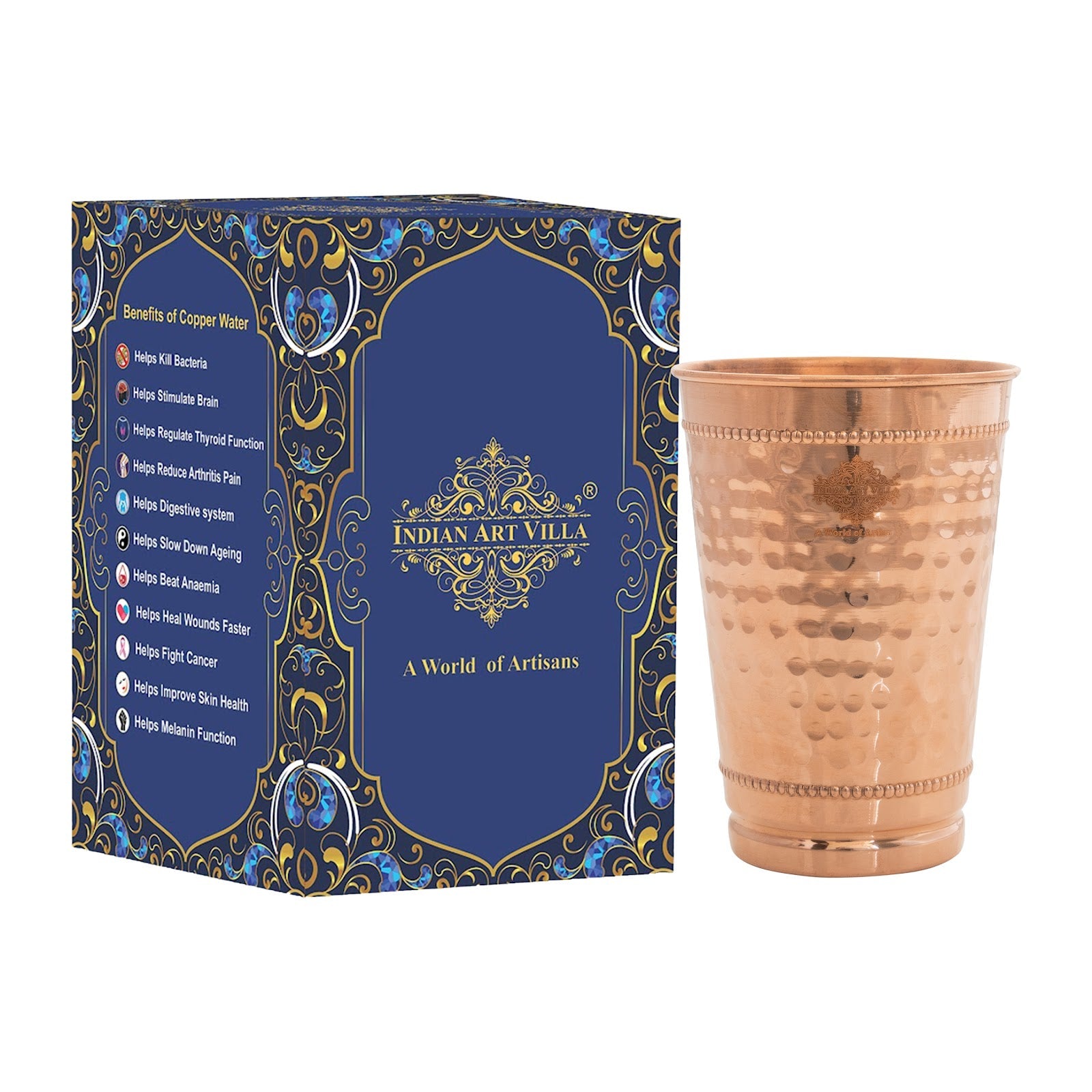 Copper Hammered Design Glass with 2 Rings 400 ML