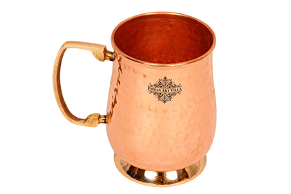 Handcrafted Pure Copper Hammered Mug with Brass Handle & Bottom
