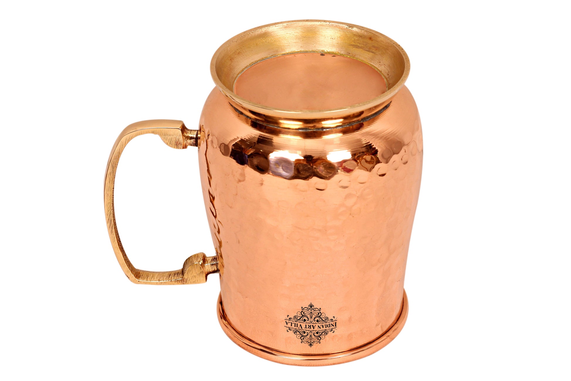 Handcrafted Pure Copper Hammered Mug with Brass Handle & Bottom