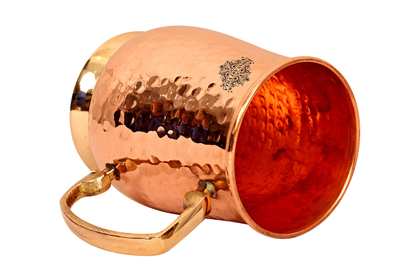 Handcrafted Pure Copper Hammered Mug with Brass Handle & Bottom