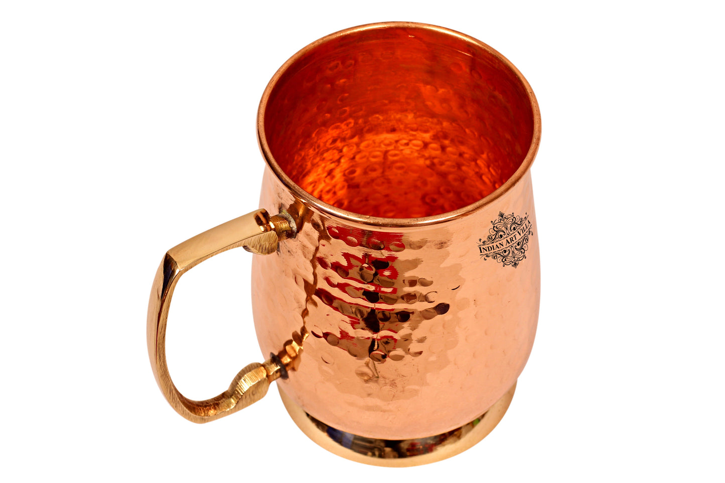Handcrafted Pure Copper Hammered Mug with Brass Handle & Bottom