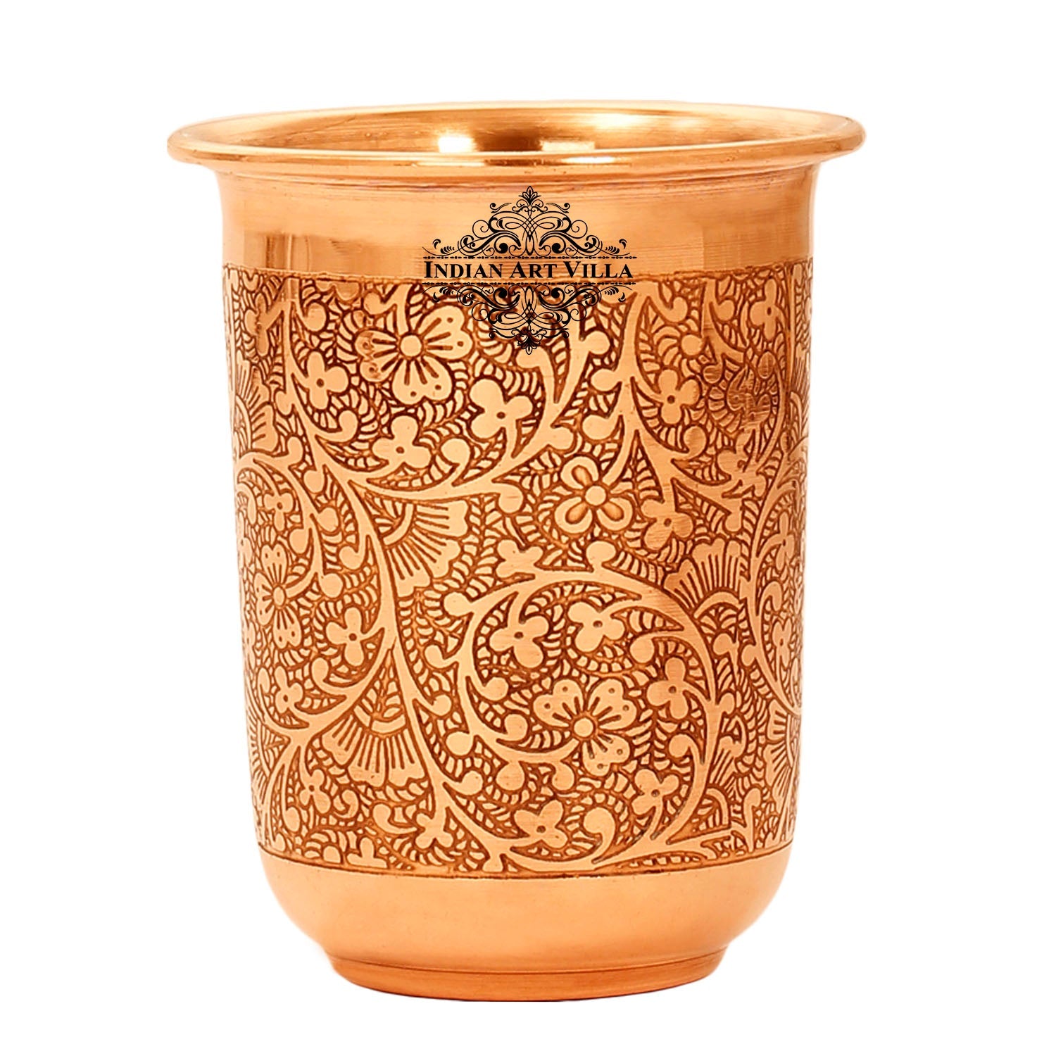 Pure Copper Embossed Design Curved Glass Tumbler 210 ML