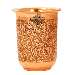 Pure Copper Embossed Design Curved Glass Tumbler 210 ML
