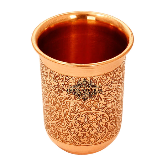 Pure Copper Embossed Design Curved Glass Tumbler 210 ML