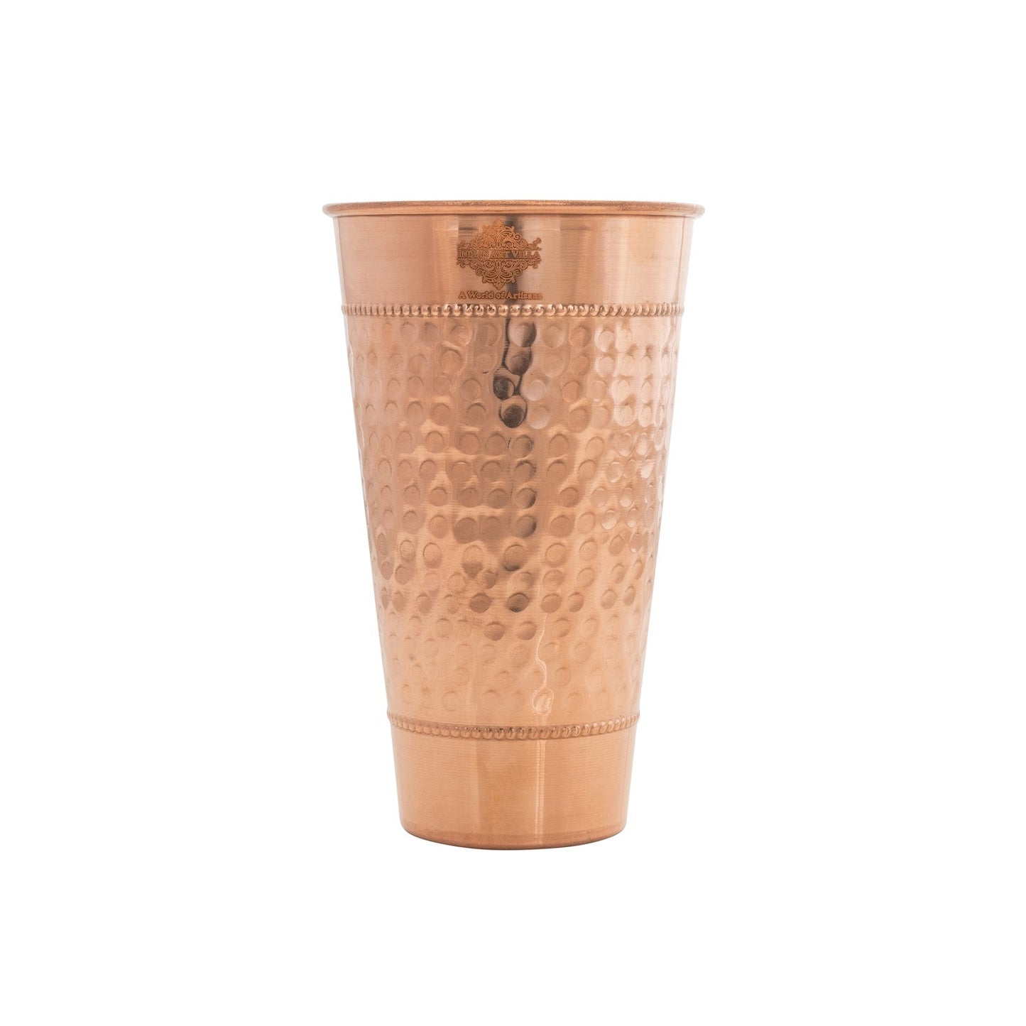 Pure Copper Hammered Design Big Lassi Glass with 2 Rings- 700 ML